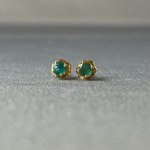 Emerald Earrings - Tiny Studs Set in Gold
